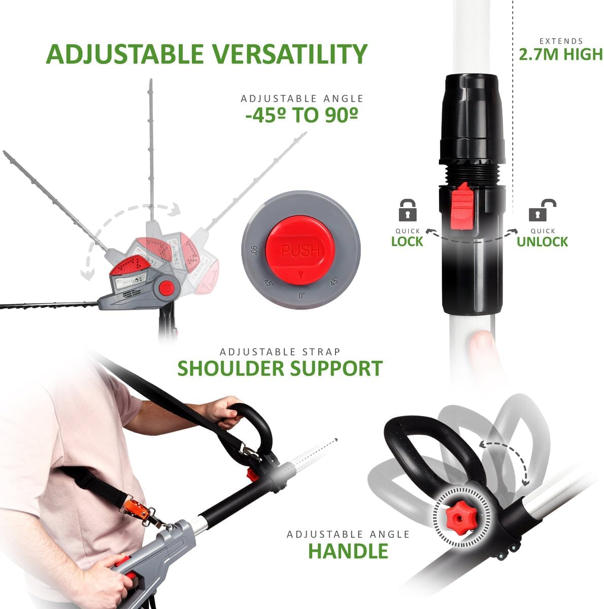 Thumbnail 6 de NETTA Pole Hedge Trimmer Long Reach (550W) – telescopic 2.7m electric hedge trimmer with 135° adjustable head