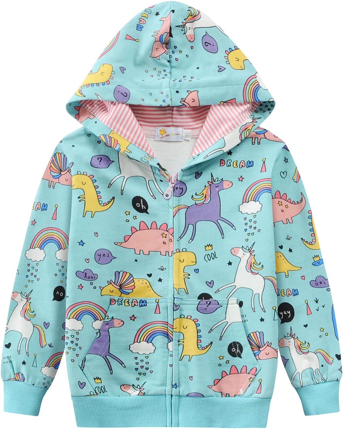 Detalle de EULLA Kids Zip-Up Hooded Coat Hoodie with Unicorn & Dinosaur Print (1–7 years)