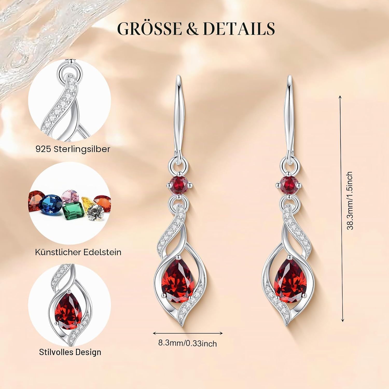 Detalle de FANCIME 925 Sterling Silber Alexandrit Hängende Ohrringe – Geburtstags- oder Geschenkidee