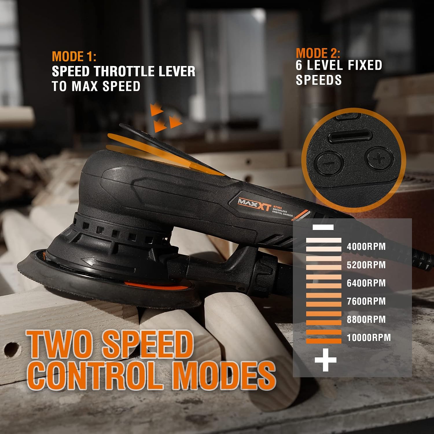 Thumbnail 1 de MAXXT Brushless 5.0mm Random Orbital Sander | 230V Multi-Function with 10 Discs