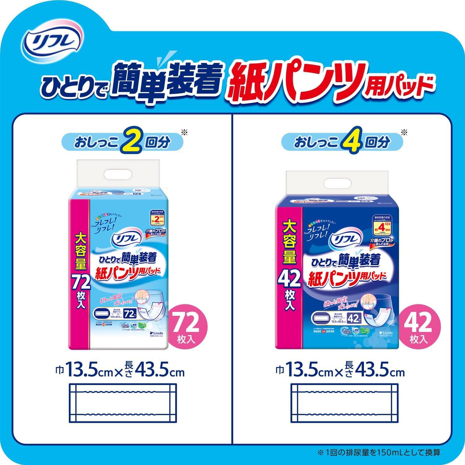 Detalle 2 de リフレ ひとりで簡単装着 紙パンツ用パッド 2回吸収 72枚入