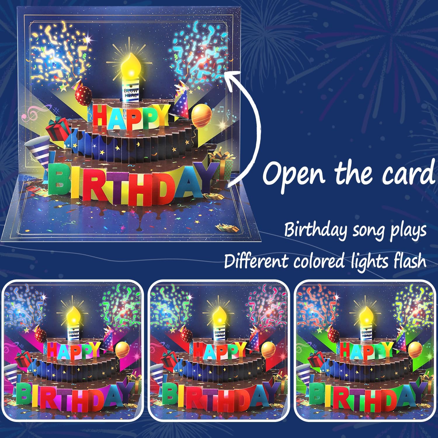 Detalle de 3D Pop-Up Musical Birthday Card with Chocolate Cake Design, LED Candle & Confetti Poppers