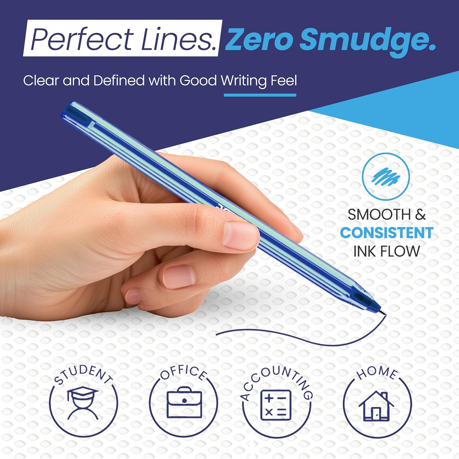 Thumbnail 5 de Eziglide TriGrip Blue Ink Ballpoint Pens 50-Pack with Triangular Barrel (1.0mm) for Smooth Writing