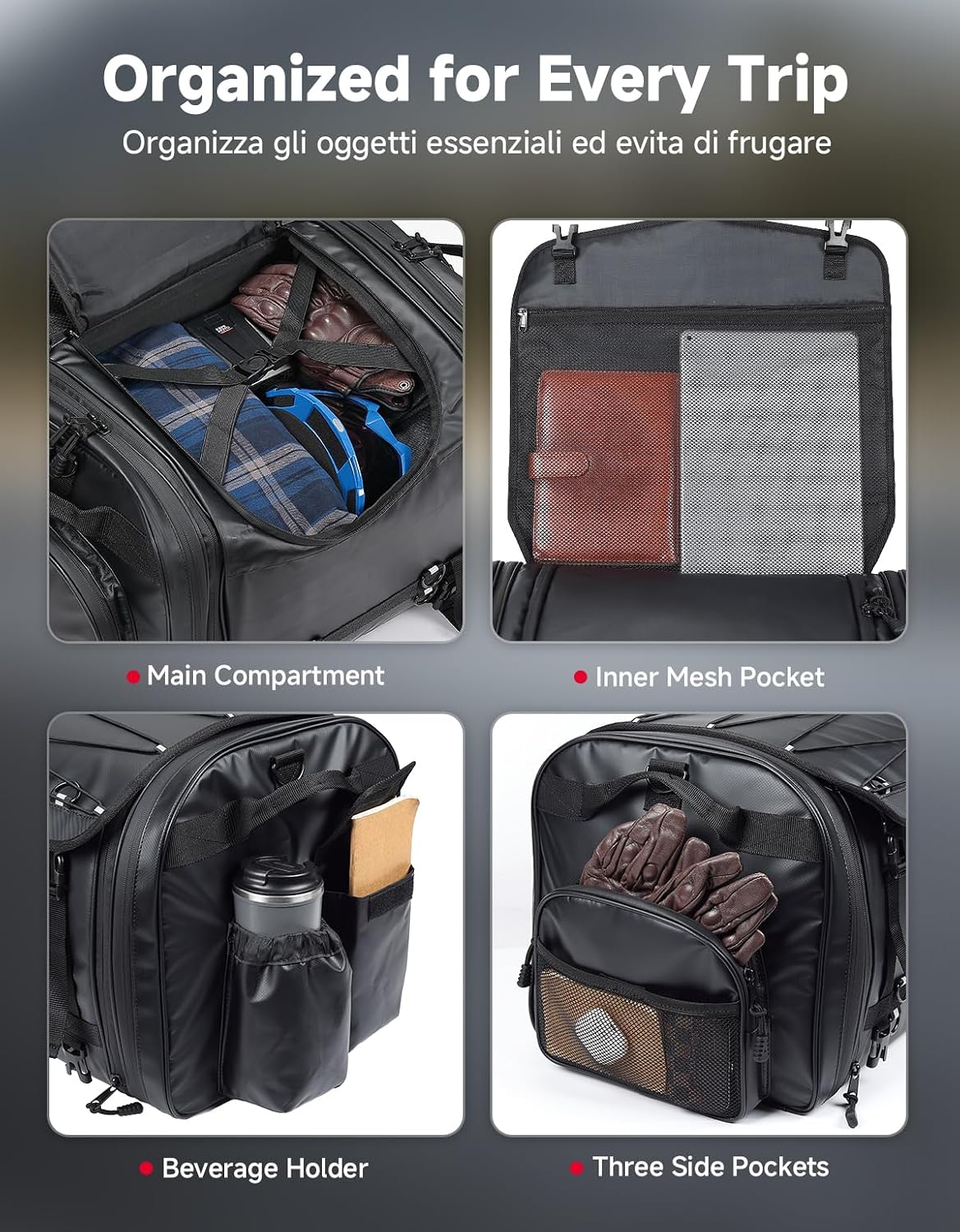Thumbnail 4 de KEMIMOTO 60L Motorcycle Travel Luggage Bags: Waterproof Expandable Tail Bag with Rain Cover