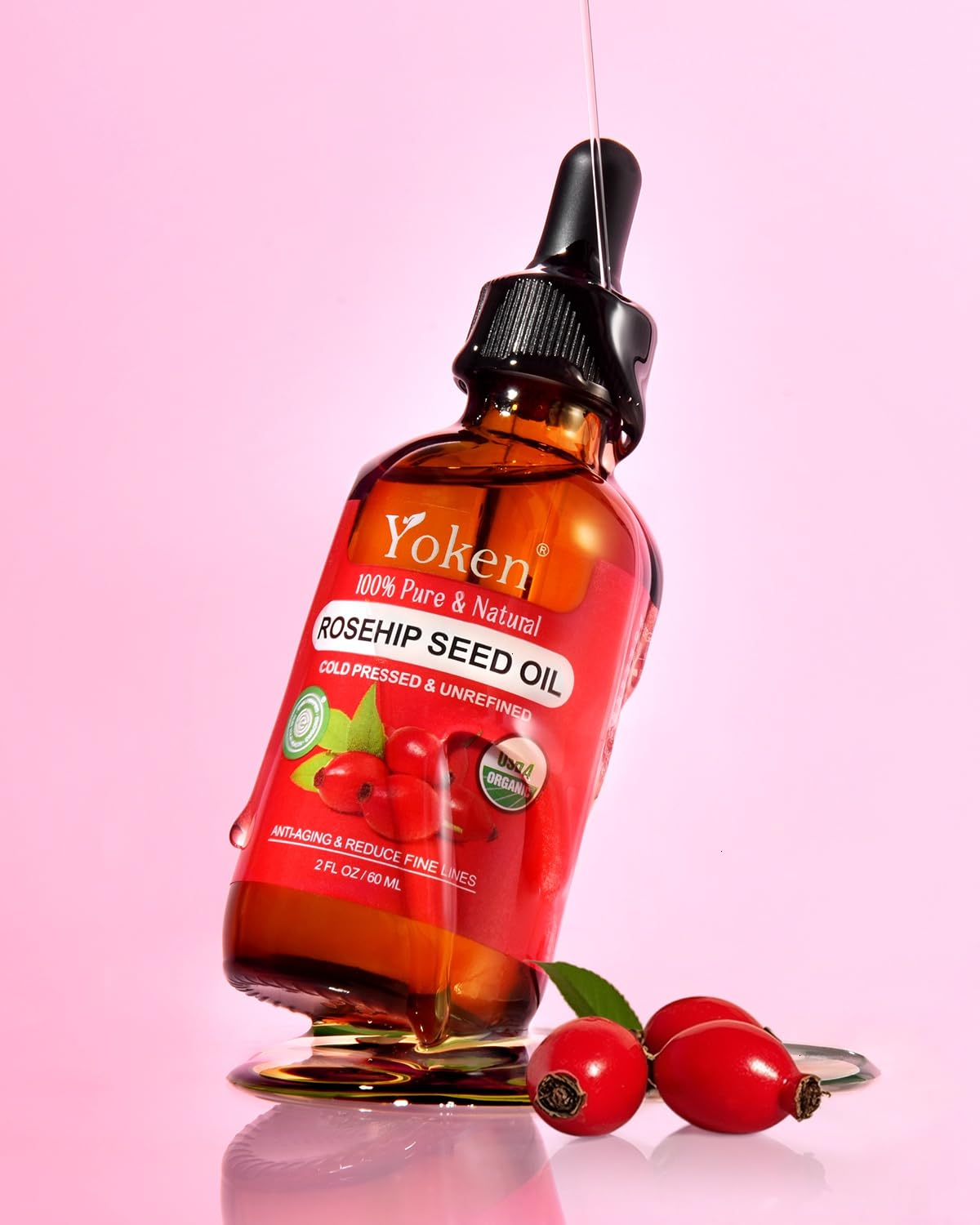 Thumbnail 1 de Yoken Organic Rosehip Seed Oil (100% Pure, Cold-Pressed, Unrefined) for Face, Skin, Hair & Nails — 2 fl oz