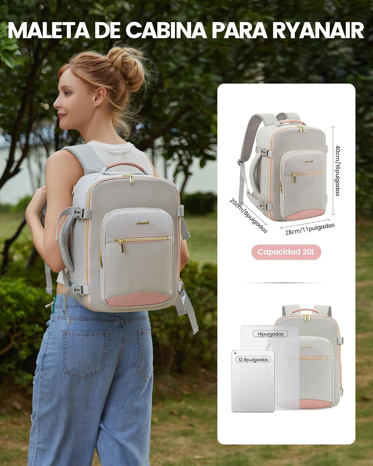 Detalle 2 de LOVEVOOK Mochila Viaje Cabina 40x30x20