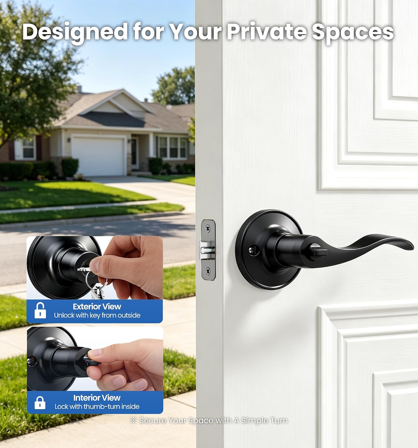 Detalle de Veise Keyed Entry Door Lever, Matte Black