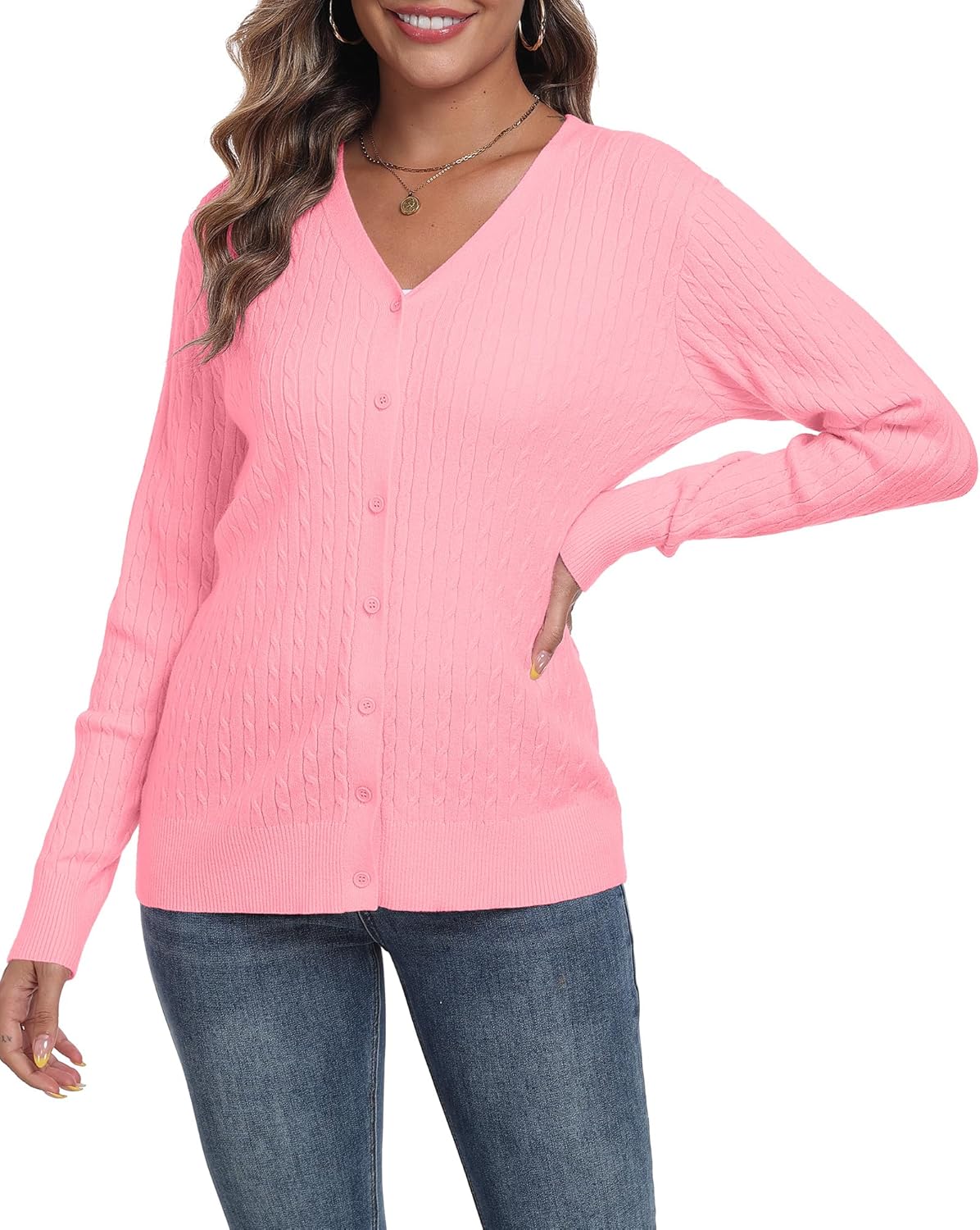Thumbnail 2 de YUNDAI Womens Cable Knit Cardigan V Neck