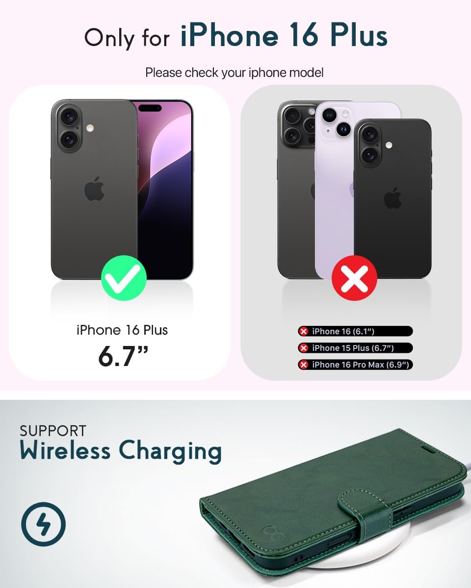 Detalle de OCASE Hülle für iPhone 16 Plus mit Handykette – Lederoptik, Crossbody-Design und RFID-Schutz