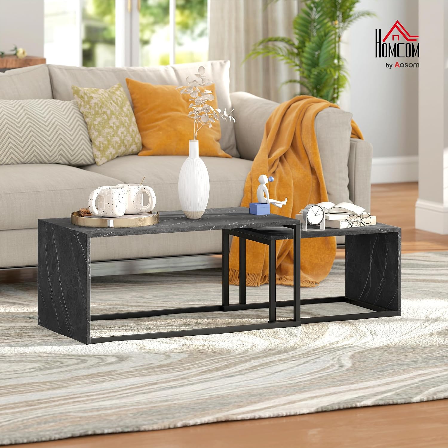 Detalle 2 de HOMCOM Lot de 2 Tables Basses gigognes 90 cm