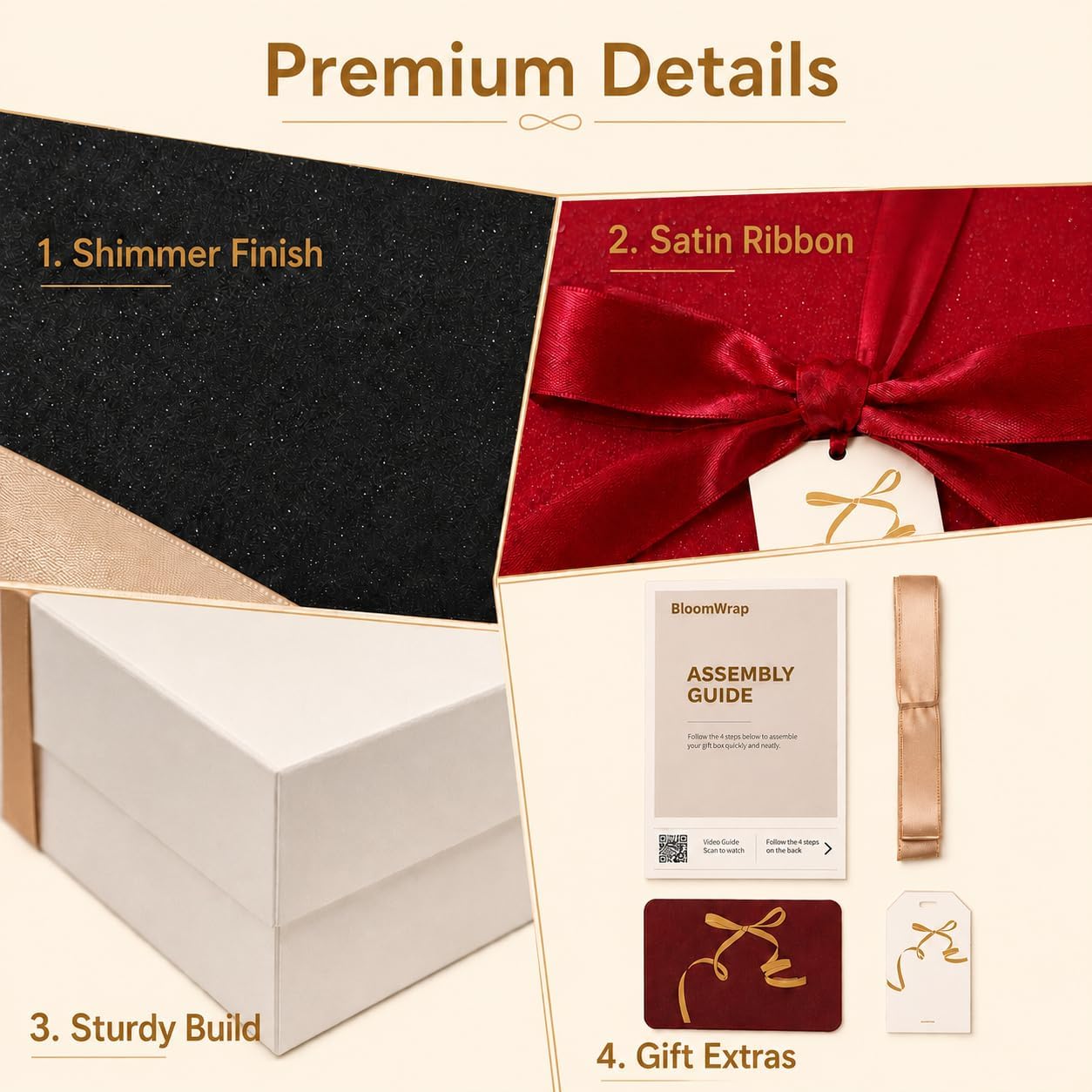 Detalle de BloomWrap Weiße Geschenkbox 33.5x30x12.5 cm – faltbar, schimmernd, Magnetverschluss