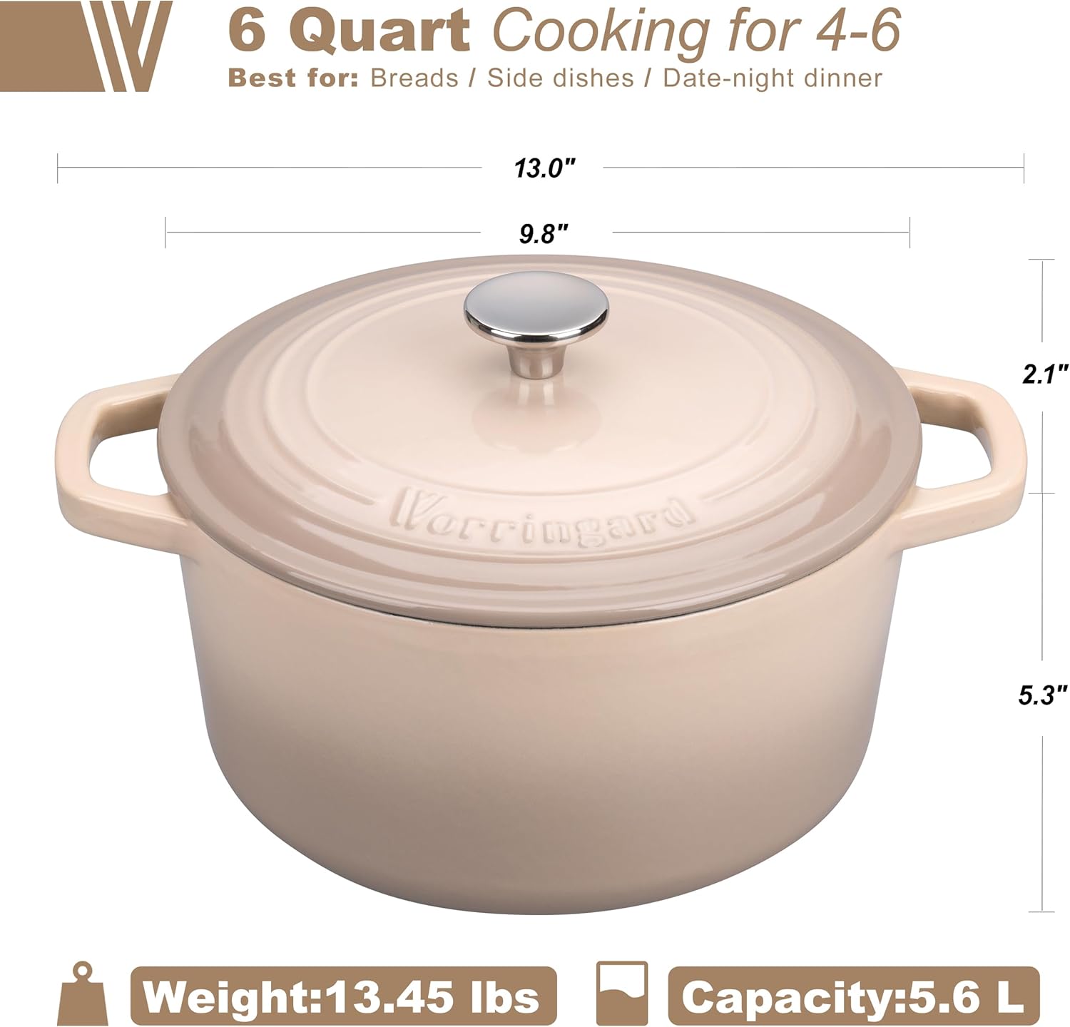 Thumbnail 1 de VORRINGARD Enameled Cast Iron Dutch Oven Pot with Lid (6QT) for Bread Baking, Round Bread Oven – Sourdough Supplies Set, Latte