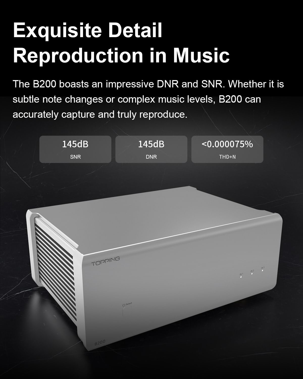 Detalle de Topping B200 Mono Pure Power Audio Amplifier (200W output) with balanced XLR/TRS inputs and 12V trigger