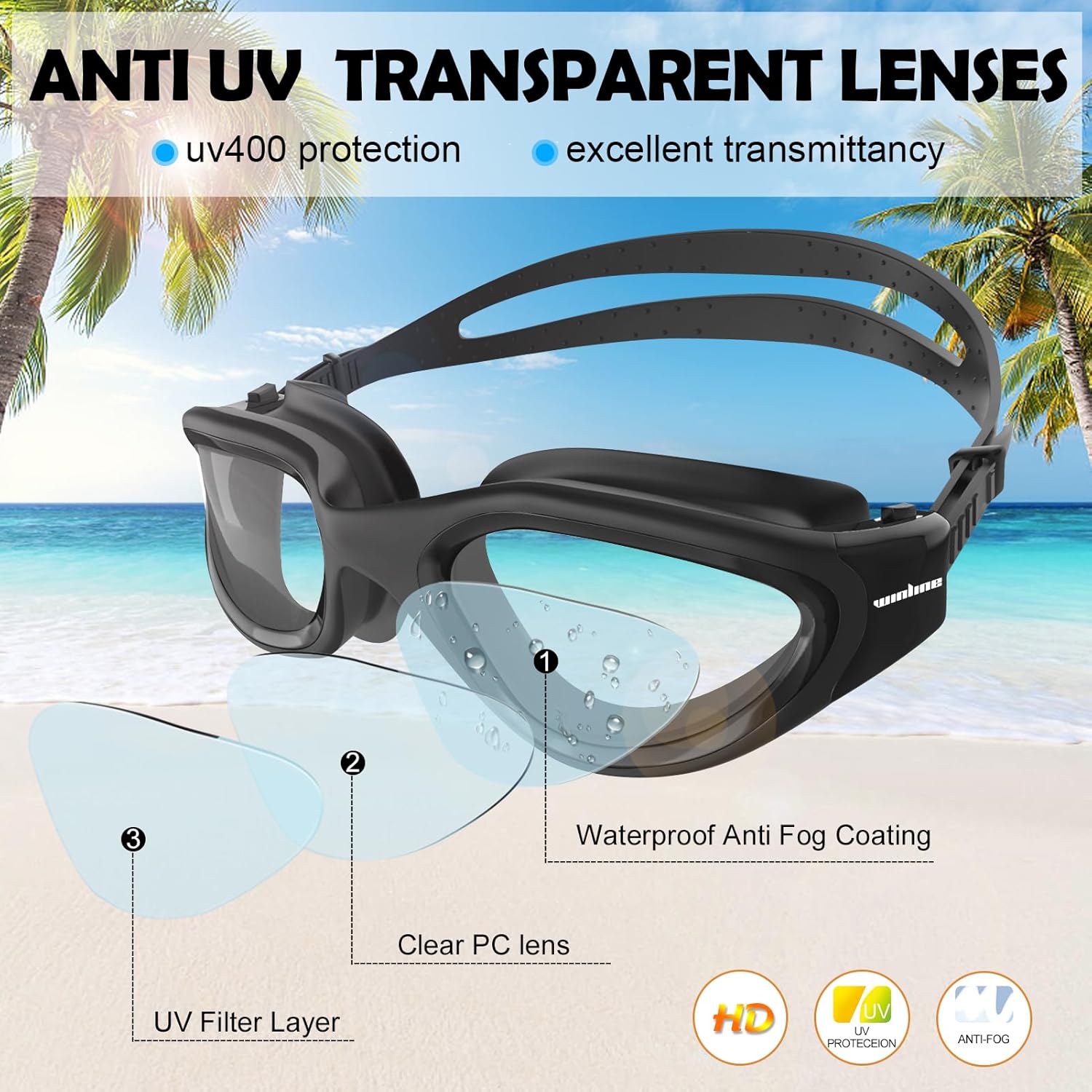Thumbnail 1 de Winline Schwimmbrille für Erwachsene & Jugendliche mit UV-Schutz, Anti-Beschlag und weichen Nasenstegen