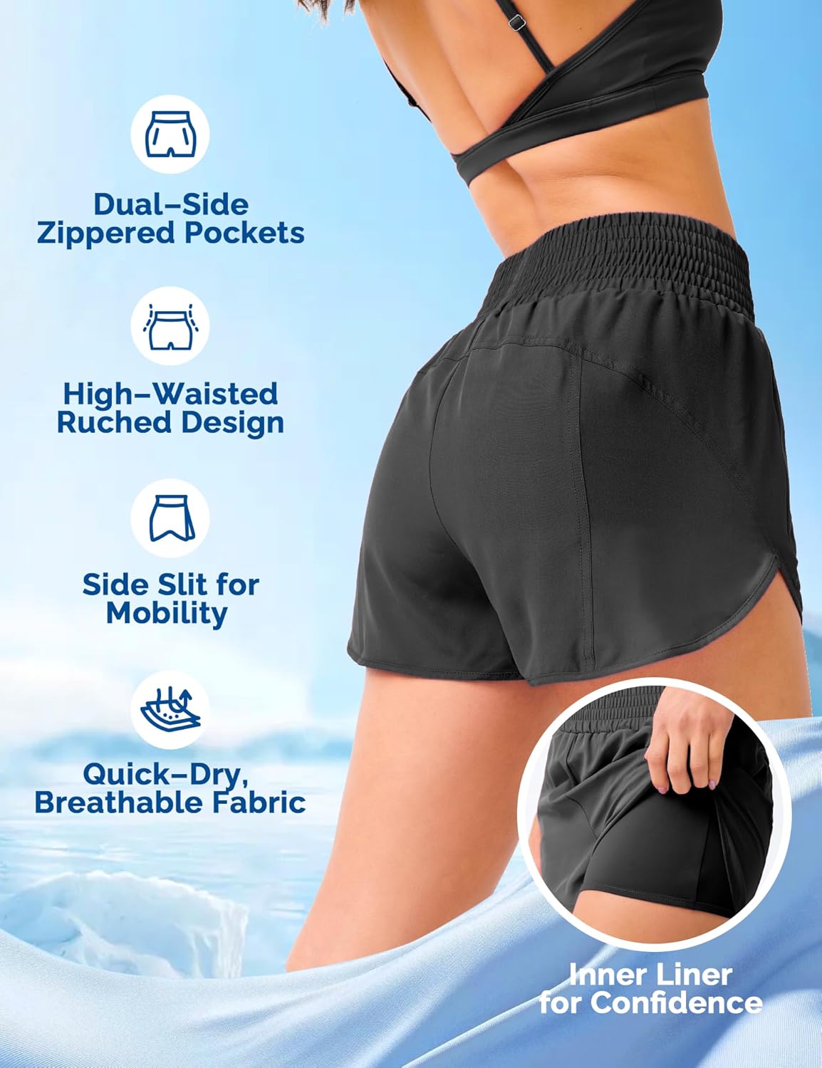 Thumbnail 2 de Yogaration Pantaloncini Palestra Donna: shorts running con tasche zip, comfort high-fit per allenamento
