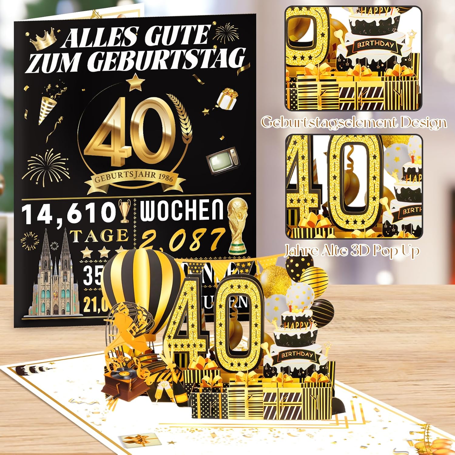 Thumbnail 3 de OLOSONG Geburtstagskarte 40 mit 3D Pop-up und Umschlag (Back in 1986)