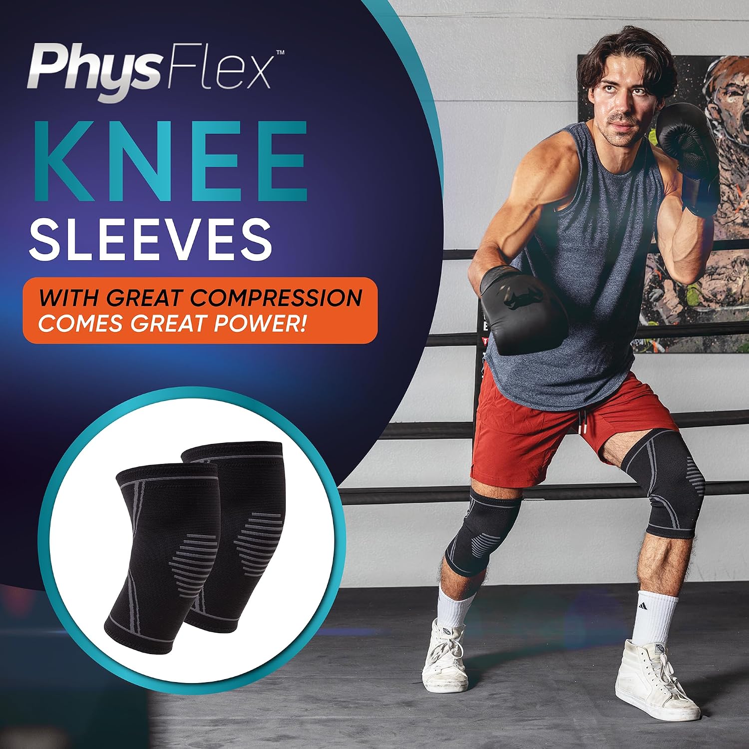 Thumbnail 6 de PhysFlex Knee Compression Sleeves, Large 2-Pack, Breathable and Moisture-Wicking