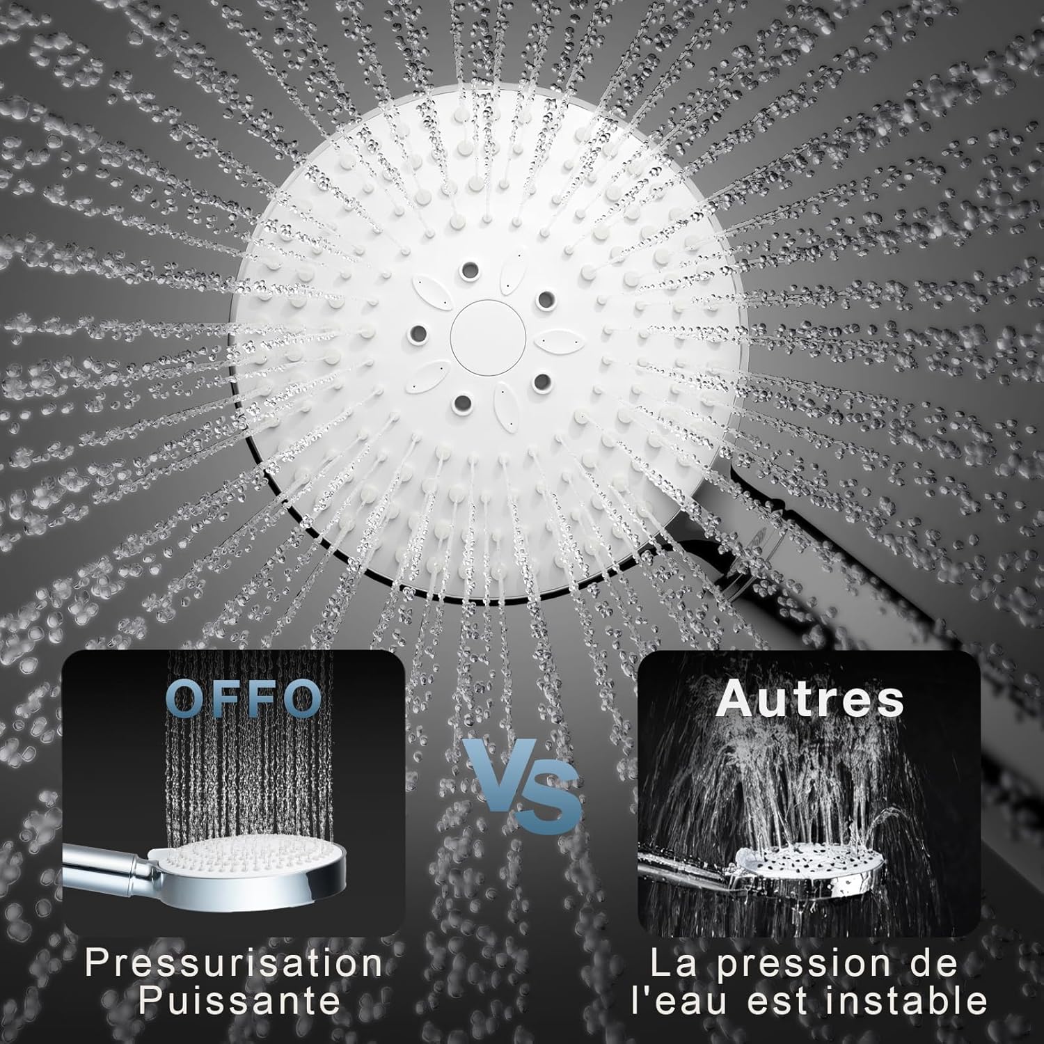 Thumbnail 6 de OFFO Pommeau de douche filtrant anti-calcaire XXL 130 mm – 6 modes