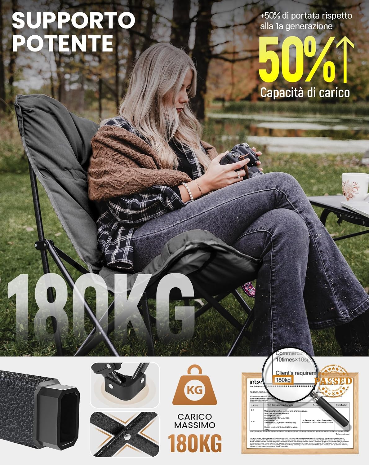 Thumbnail 3 de KingCamp Sedia Pieghevole Ergonomica: comfort premium per outdoor e casa