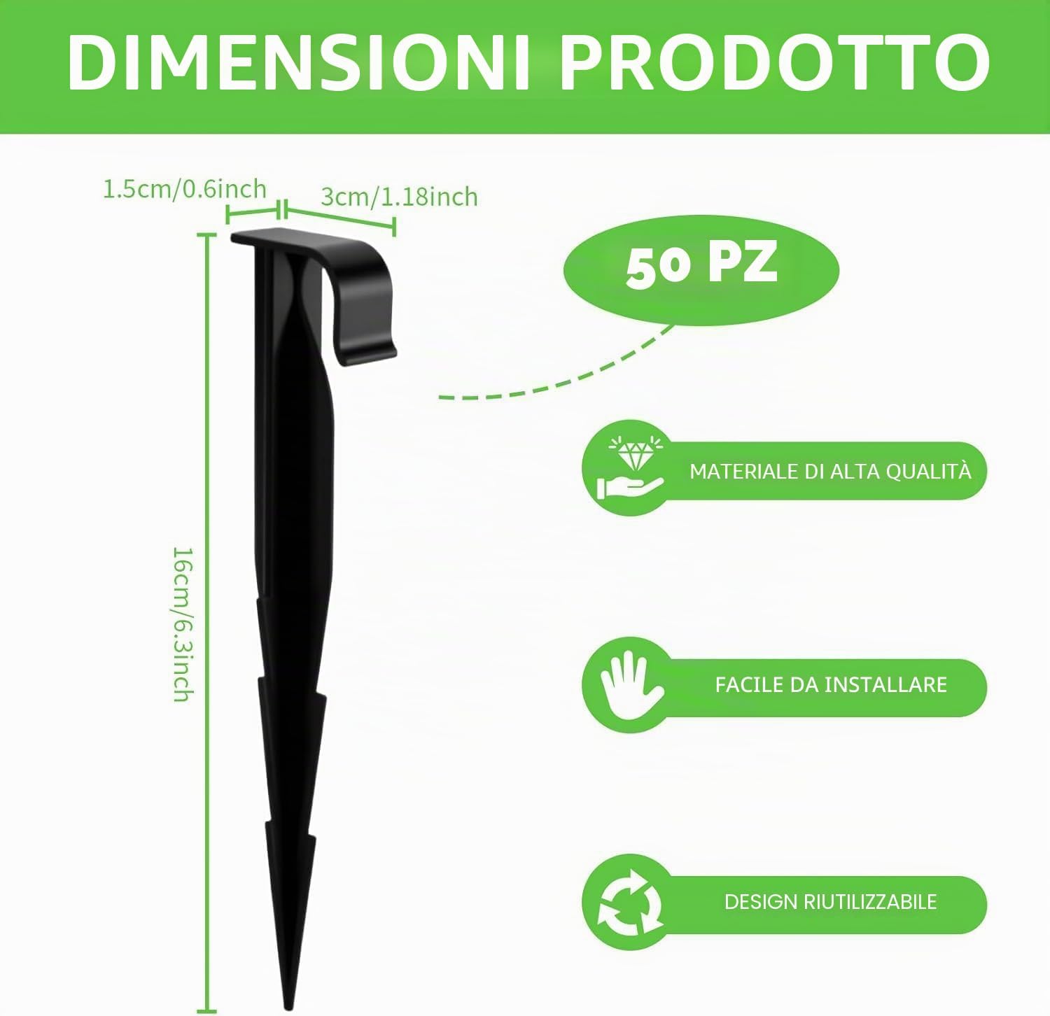 Detalle de Set di 50 picchetti per fissaggio tubi Ø 16 mm per irrigazione a goccia in polipropilene