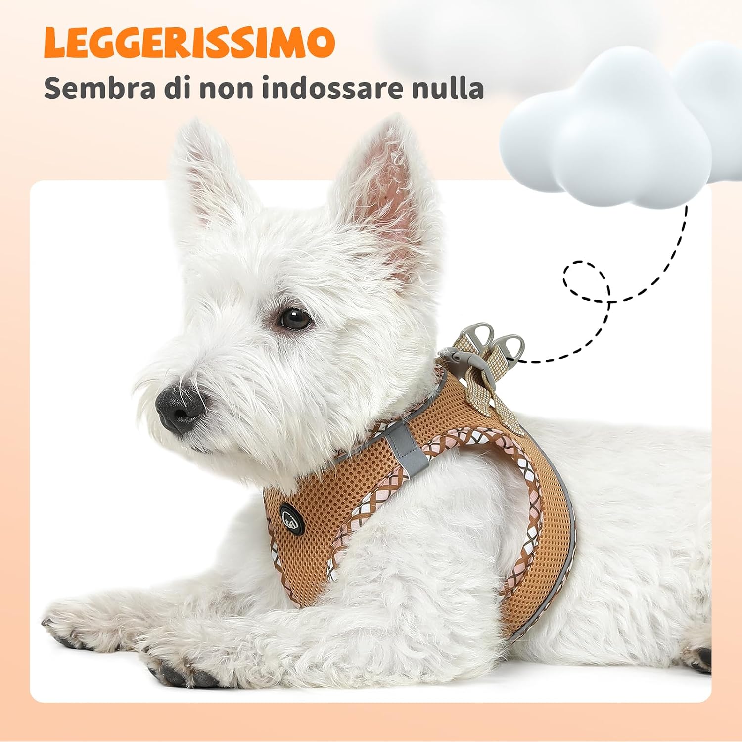 Detalle 2 de COMSLE Pettorina con guinzaglio per cani taglia piccola XS, morbida imbottitura marrone con inserti riflettenti