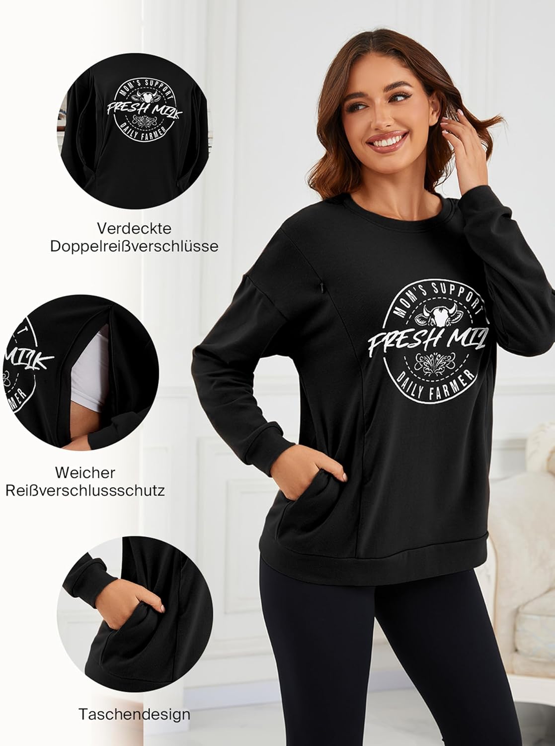 Detalle 2 de Love2Mi Langarm Stillshirt mit Tasche 🤱