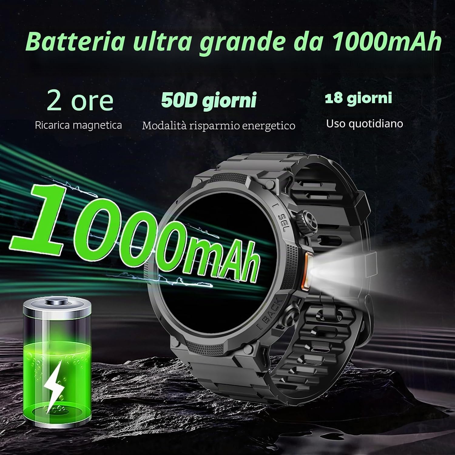 Detalle de Soudorv 2026 Smartwatch Uomo-Donna: schermo AMOLED 1,53", 1000 mAh, chiamate e WhatsApp, 100+ sport e monitoraggio salute