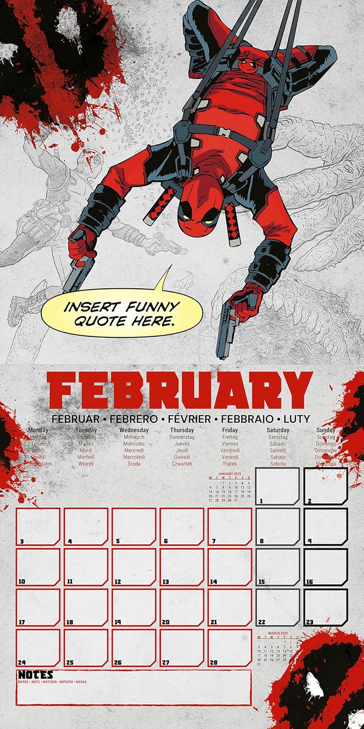 Detalle 2 de Deadpool 2025 – kalendarz typu piramida 30 × 30 cm z ilustracjami