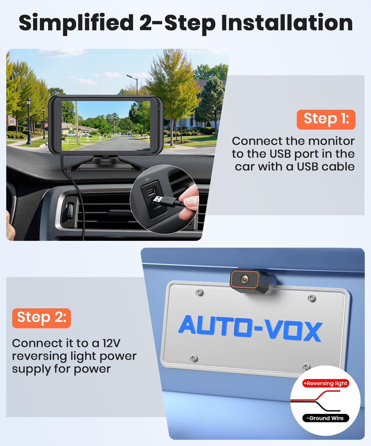 Detalle de AUTO-VOX Wireless Reversing Camera Kit for Car with 4.5" Monitor (1080P) – IP69K, Colour Night Vision