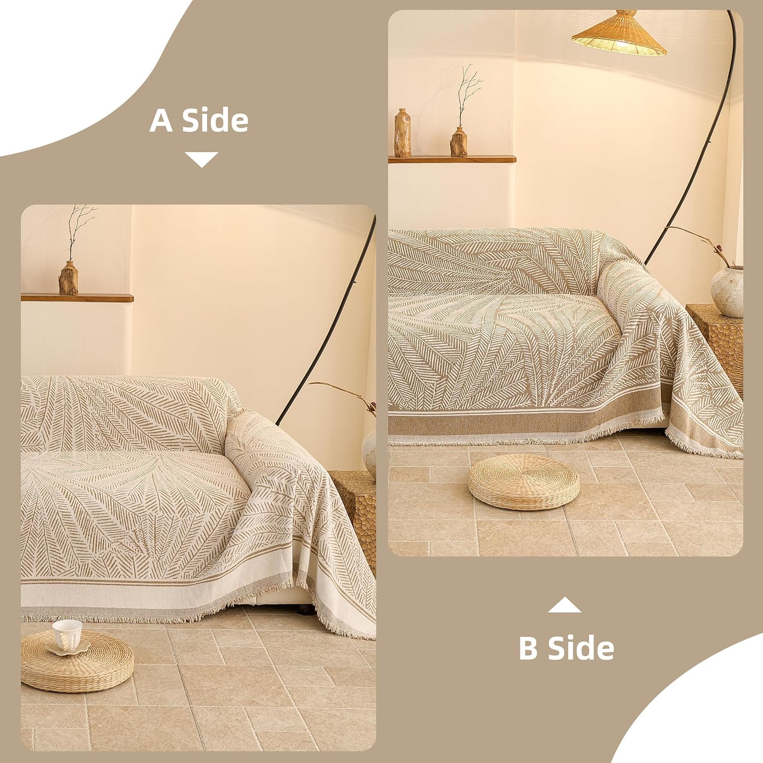 Detalle 2 de Fuyulacom Sofa Cover 91 Khaki Chenille Sofa Cover, 91 x 150 in, Striped
