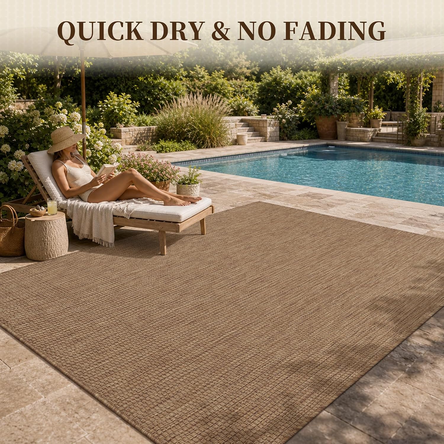 Thumbnail 5 de PADOOR 6' x 9' Polypropylene Outdoor Rug, Brown Flat-Woven