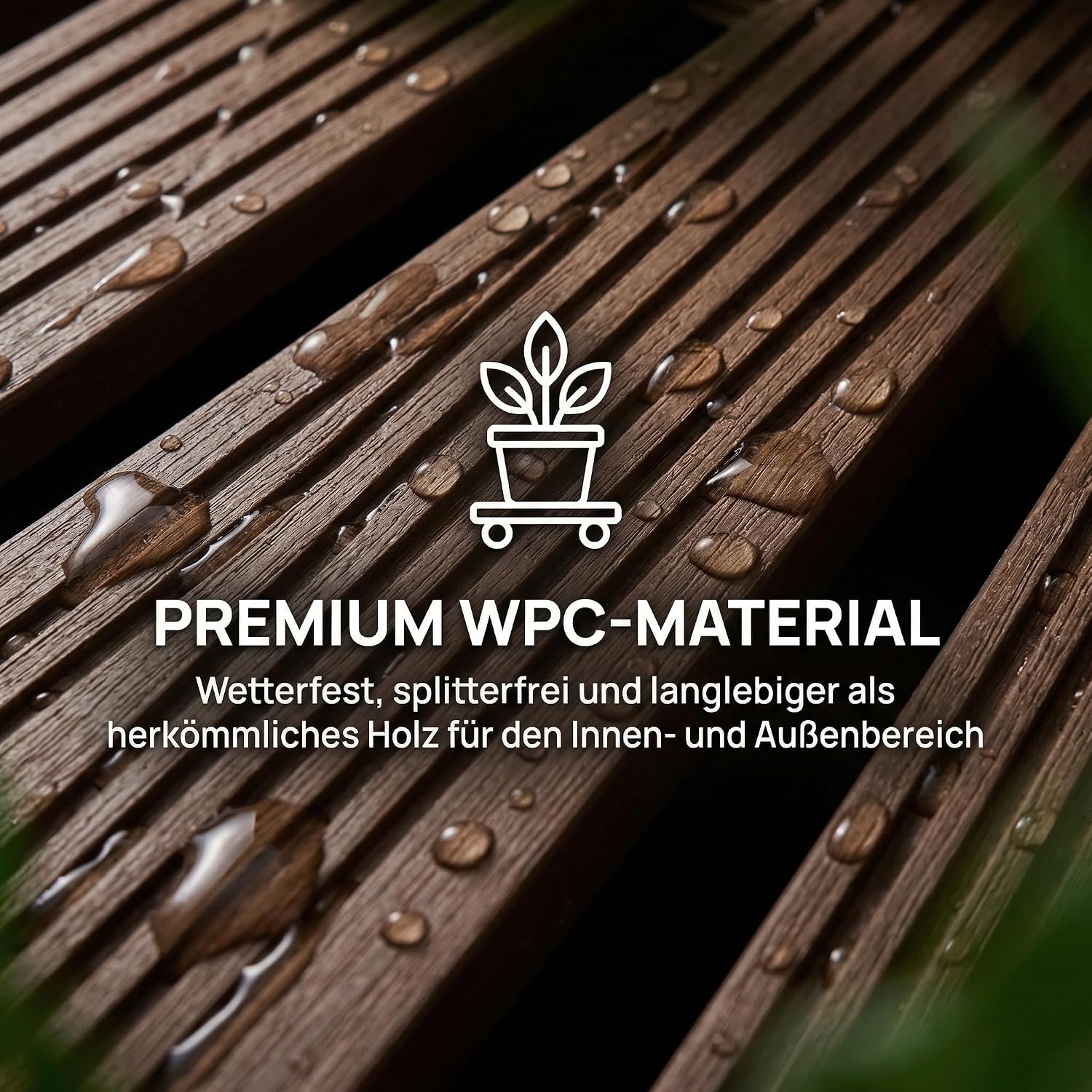 Detalle 1 de Suusolny suu08611 WPC-plantenroller, vierkant 30 x 30 cm met 360°-wielen en rem