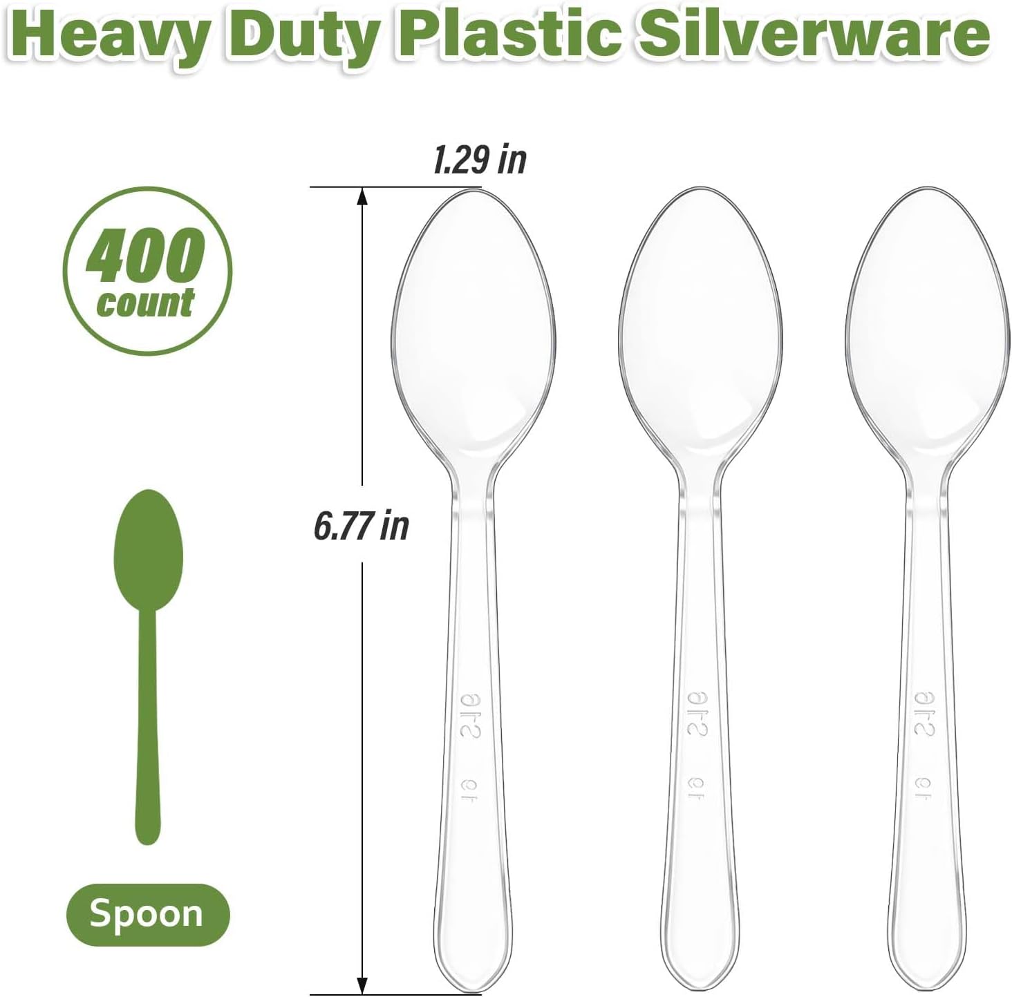 Thumbnail 1 de Clawsoff 400 Count Clear Plastic Spoons: Heavy-Duty, BPA-Free Disposable Utensils