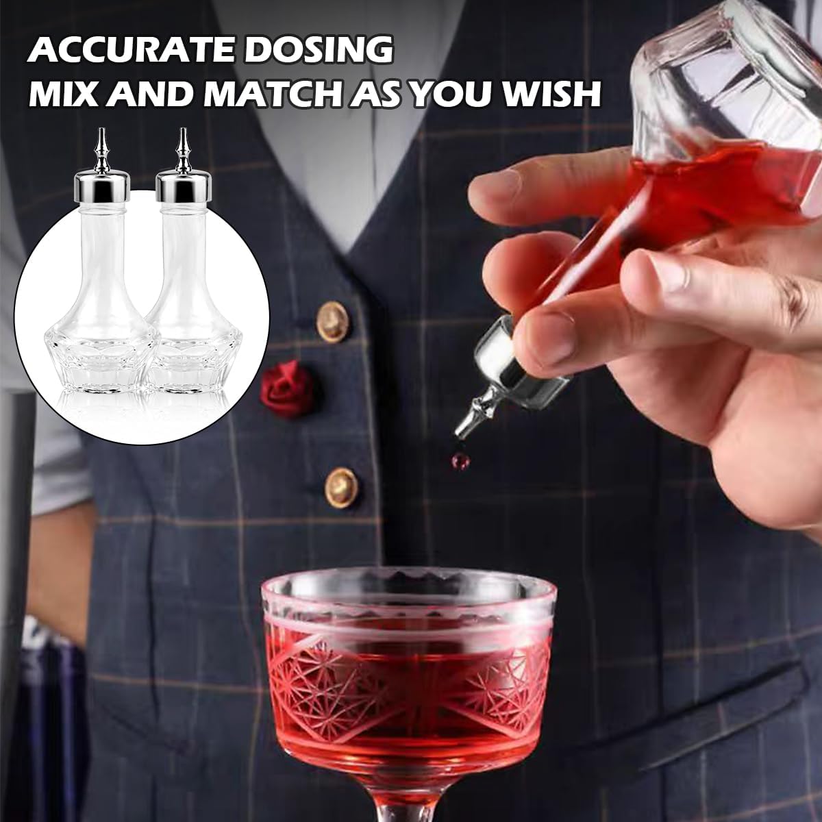 Detalle de DOERDO DD Glass Bitters Bottle Set, 30 ml Glass Dasher Bottles with Steel Tips