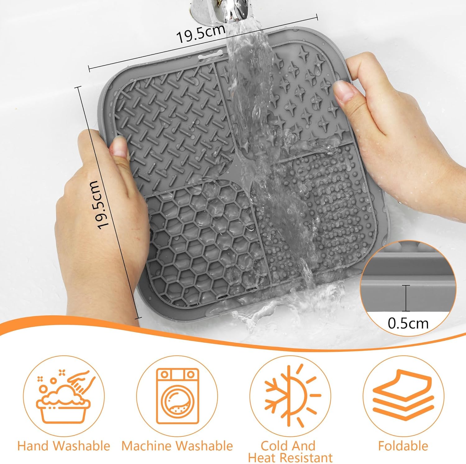 Detalle de BASVII 2 PCS Tappetino Leccare Cane e Gatti con Ventose – Set 20x20 cm in silicone con raschietto e spazzola, comfort e igiene al bagno e all’addestramento