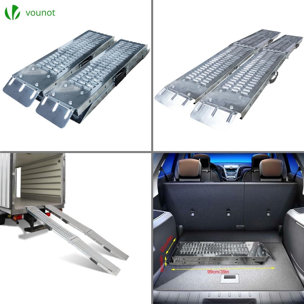 Thumbnail 4 de VOUNOT® 2 Rampes Pliables de Chargement 400 kg – Rampe d’accès en acier galvanisé 180 cm x 23 cm x 4,5 cm