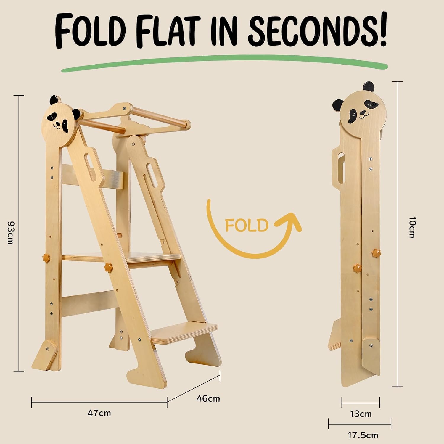 Thumbnail 2 de Bright Panda Montessori Foldable Learning Tower - 3-Level Adjustable Toddler Tower with Anti-Tipping Feet (White)