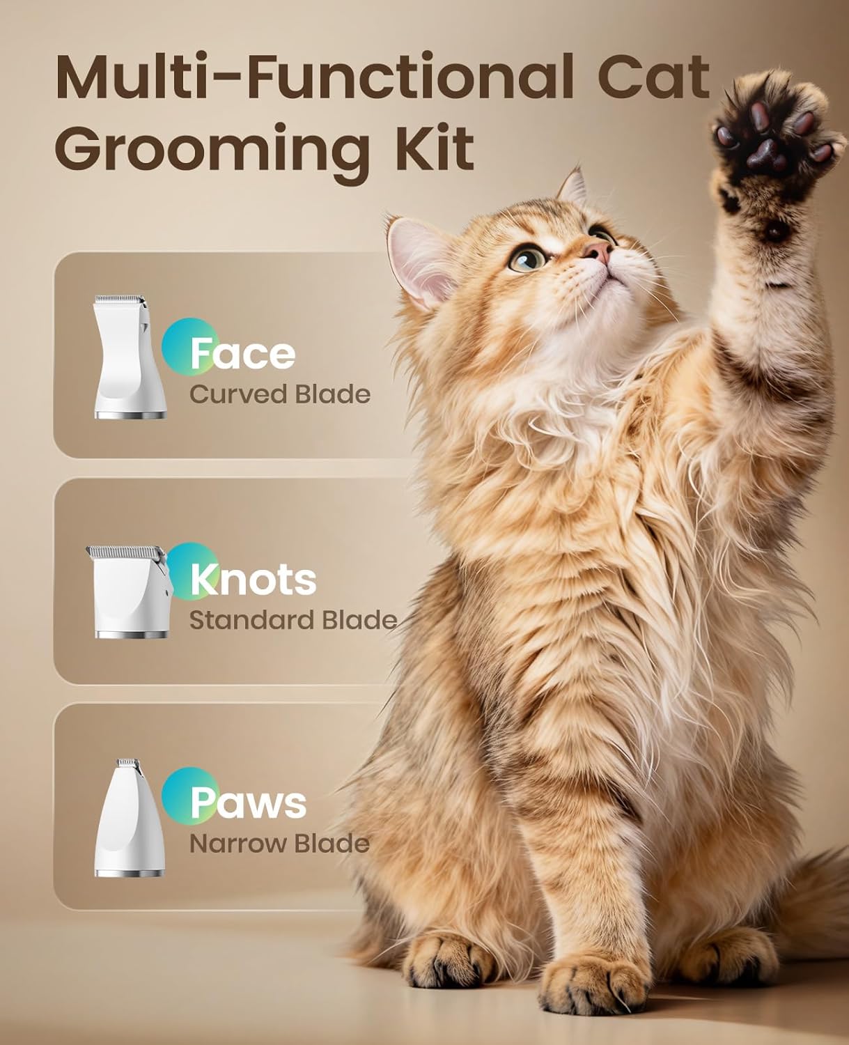 Detalle 2 de oneisall Quiet Cat Clippers 3-in-1 Grooming Kit
