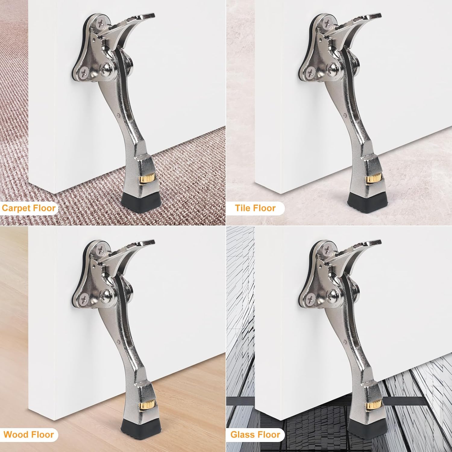 Thumbnail 3 de ENYZTBI 4 inch x 4 packs Adjustable Kickdown Door Stops, Satin Nickel Aluminum
