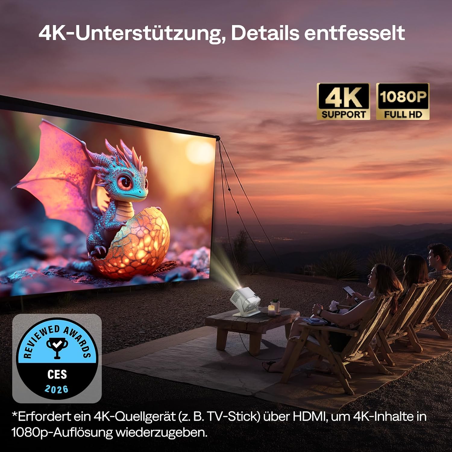 Thumbnail 2 de Aurzen Boom Mini 4-in-1 Smart Beamer mit Google TV – 500 ANSI, 1080P native, 4K-Unterstützung, DoIby Audio