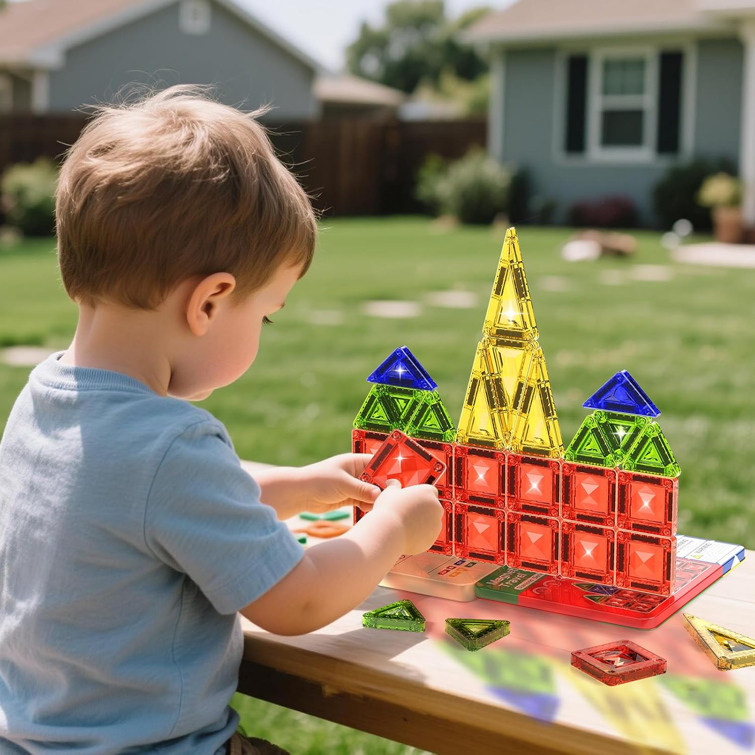 Thumbnail 3 de burgmate Magnetische Bausteine für Kinder (ab 3 Jahren) – Mini Magnetbausteine Reise-Spielzeug mit Tragbar Magnetbox, 26-teilig