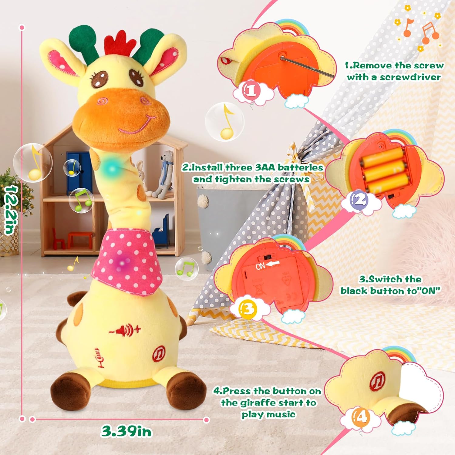 Detalle de MIAODAM Dancing Talking Giraffe Plush Toy
