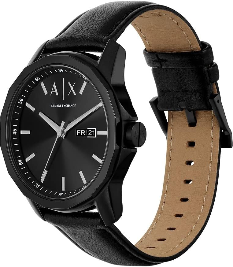 Detalle 2 de Armani Exchange Herrenuhr mit Quarz-Dreizeiger-Datumwerk, 44 mm Gehäuse – Edelstahl oder Lederband