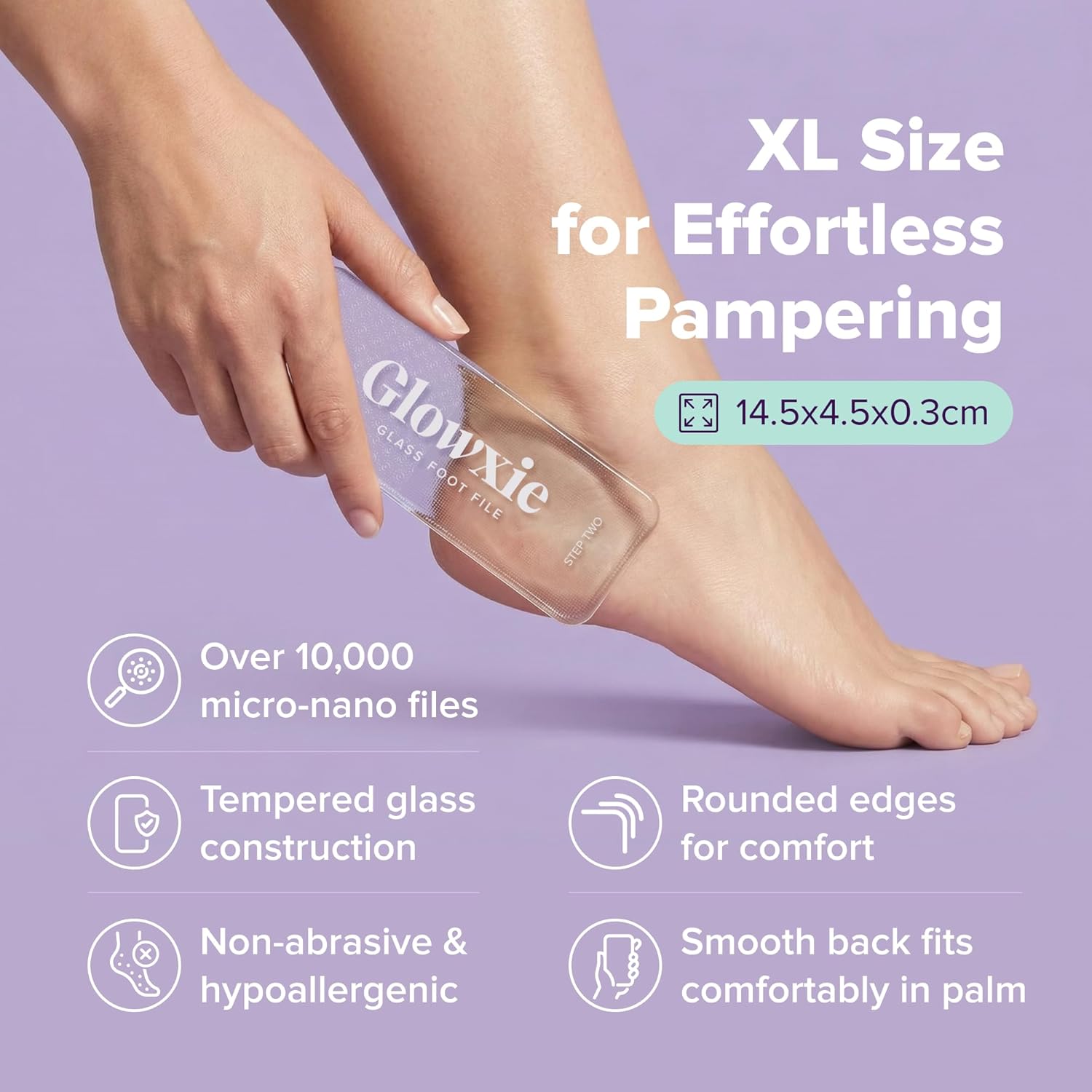Thumbnail 4 de Glowxie XL Nano Glass Foot Files for Hard Skin – 2-in-1 wet & dry foot file & heel scraper