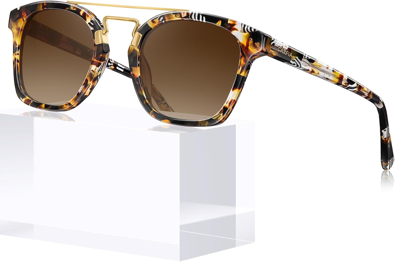 Detalle de CARFIA Polarised Retro Square Sunglasses for Women – Acetate & Double Metal Bridge, UV400 Protection CA5399