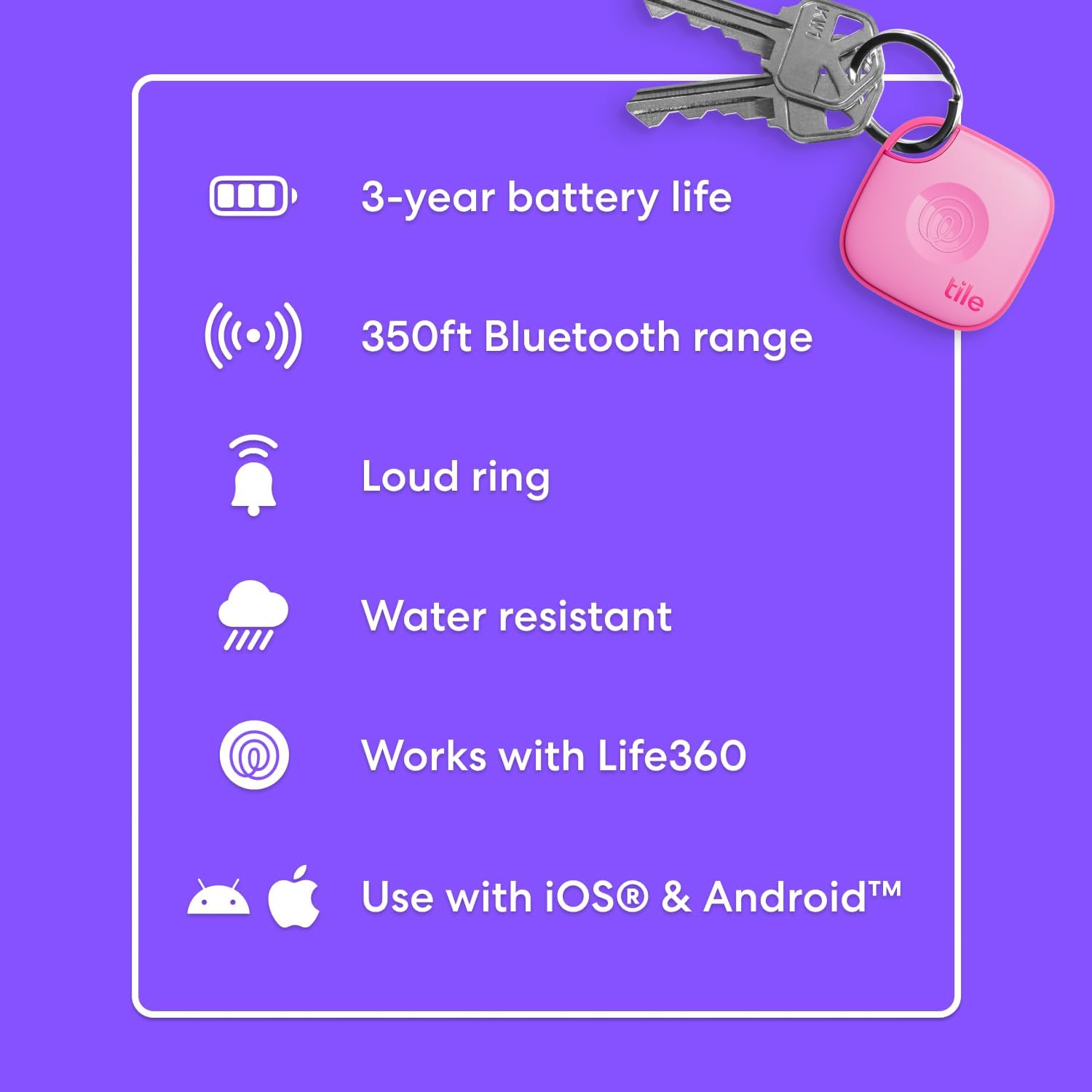 Thumbnail 6 de Tile by Life360 Mate – Bluetooth Tracker for Keys, Bags and More (Pink Punch) | 1-Pack