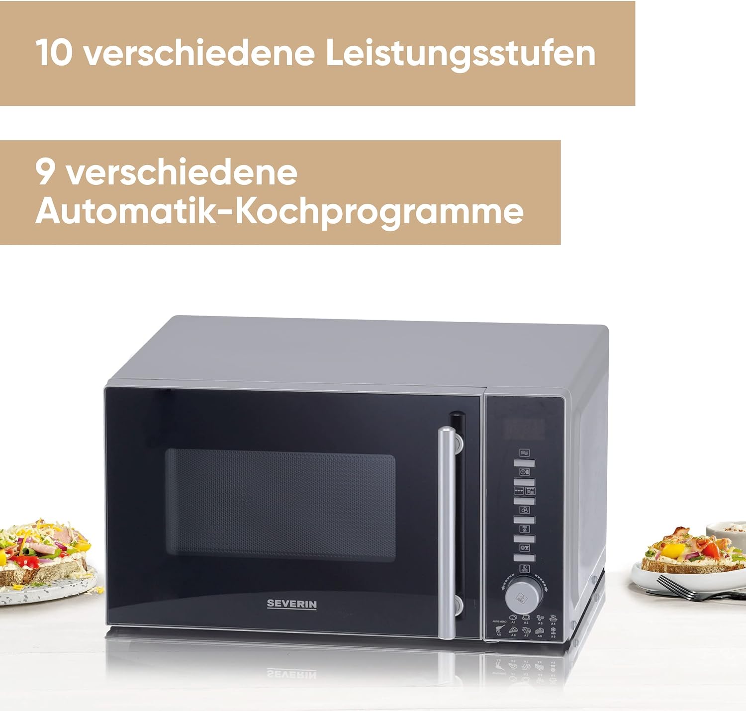 Detalle de SEVERIN MW 7773: 3-in-1 Mikrowelle mit Grill & Heißluft – kompakter Allrounder für knusprige Ergebnisse