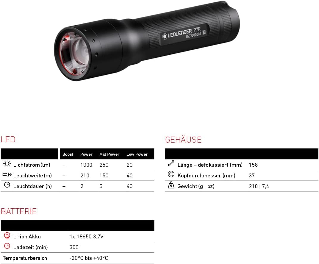 Thumbnail 1 de Ledlenser P7 rechargeable (2017 Gen 1) – lampe de poche focalisable, 1000 lumens, autonomie 40 h