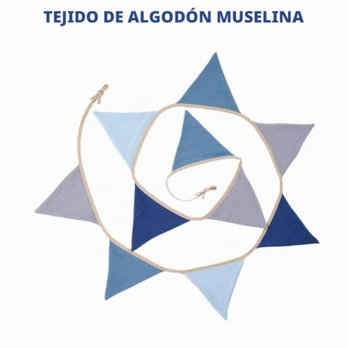 Detalle de Duoleimi Cadena de banderines Azul guardería – Guirnalda de algodón de 2,6 m para la cama y decoración infantil