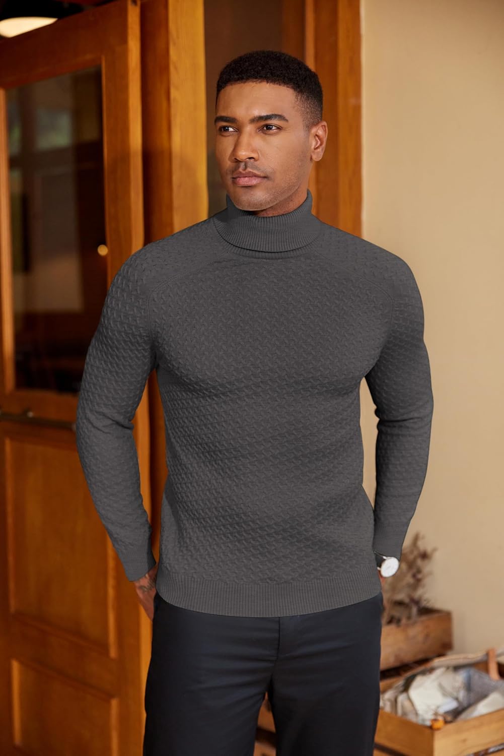 Thumbnail 1 de COOFANDY Pull Col Roulé Homme en Maille Doux — Élégance et Confort pour l’Hiver